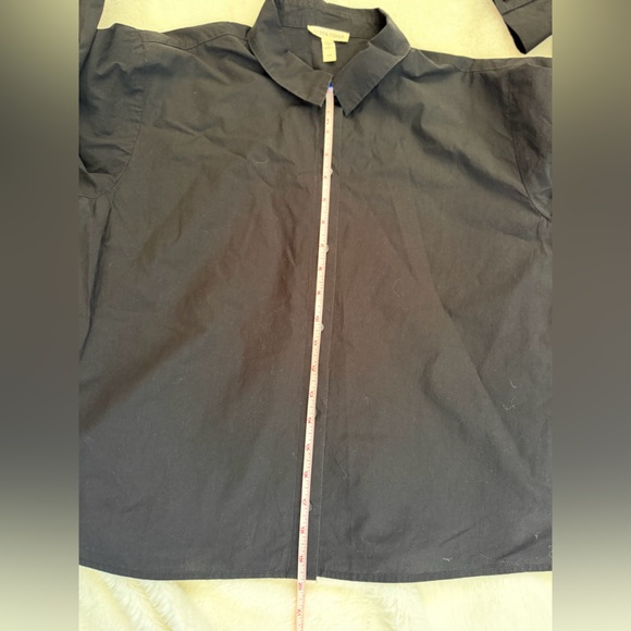 Eileen Fisher Organic Poplin Collared Short Shirt - Black - Size Medium - Picture 11 of 13